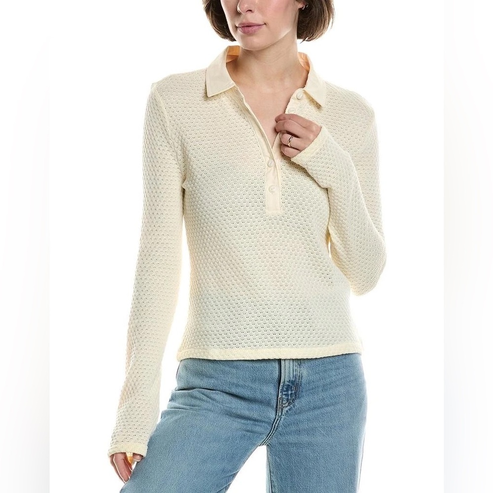 NWT rag & bone Carine Open Stitch Crochet Polo, Ivory, Small, 100% cotton